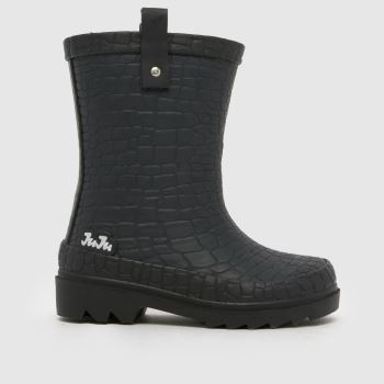 JUJU JELLIES Black Croc Wellie Girls Toddler