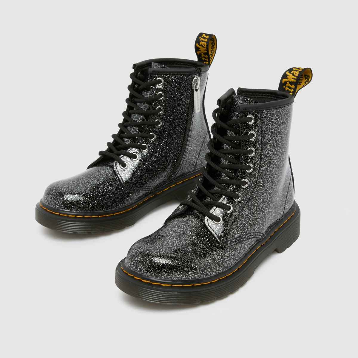 Click to view product details and reviews for Dr Martens Black Silver 1460 Glitter Girls Junior Boots.