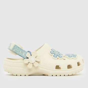 Crocs White & Blue Classic Flower Clog Girls Toddler