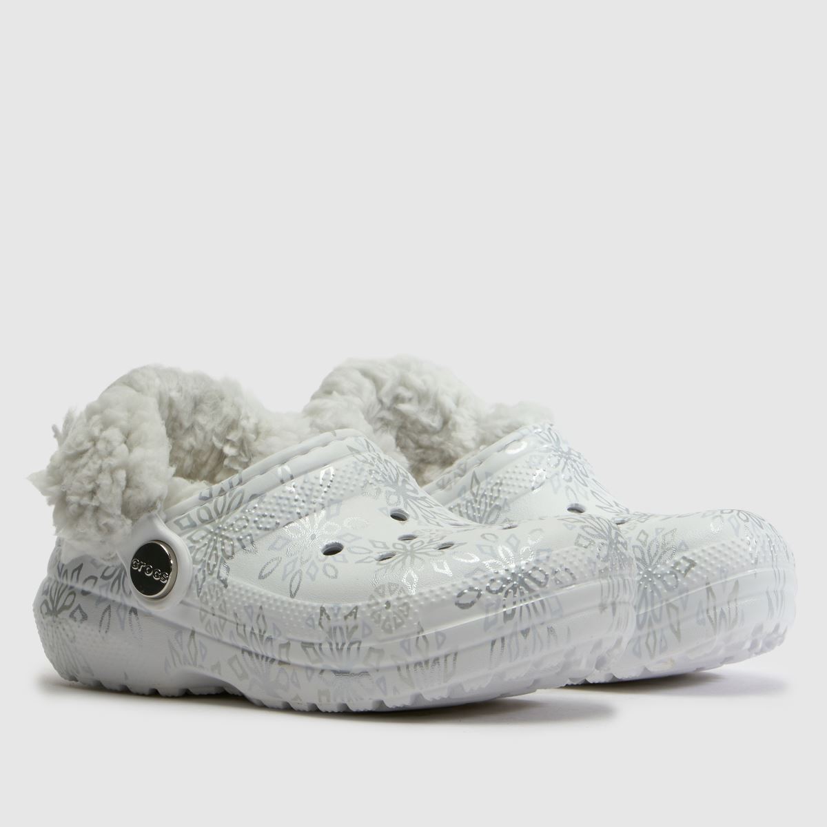 Crocs Classic Lined Clog Girls Toddler in White & Silver Crocs Classic Lined Clog 1