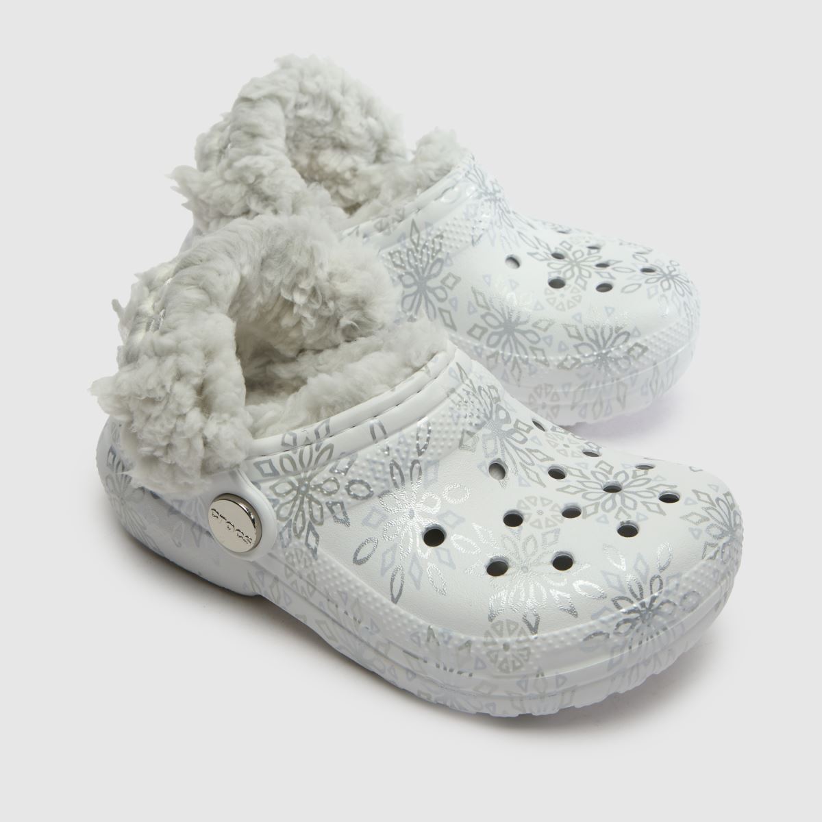 Crocs Classic Lined Clog Girls Toddler in White & Silver Crocs Classic Lined Clog 4