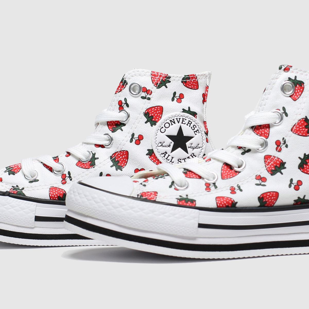 Girls White & Red Converse All Star Hi Platform Fruits Trainers schuh