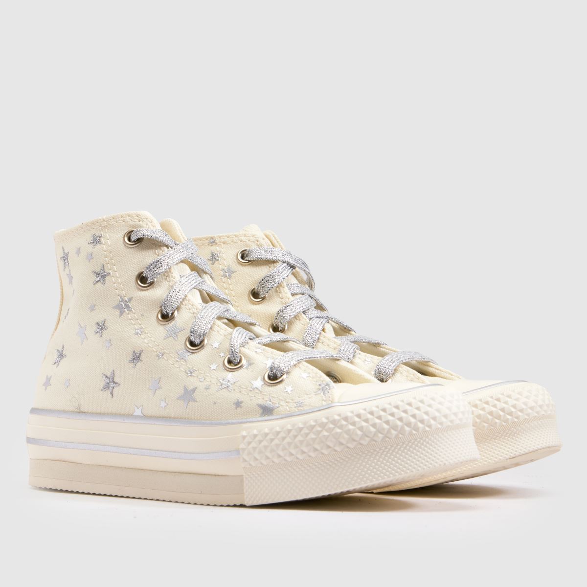 Converse All Star EVA Lift Hi Girls Junior in White & Silver Converse All Star EVA Lift Hi 1