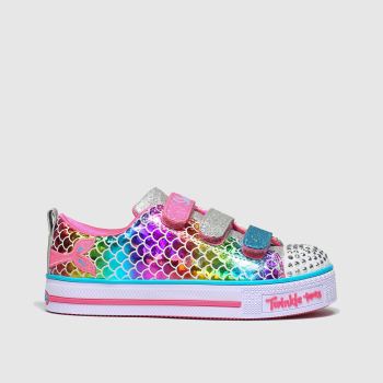 skechers silver & pink twinkle lite trainers junior skechers silver & pink twinkle lite trainers junior