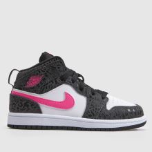 Nike Jordan 1 Mid Girls Junior in Black & pink Nike Jordan 1 Mid,1 of 4