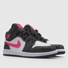Nike Jordan 1 Mid Girls Junior in Black & pink Nike Jordan 1 Mid,2 of 4