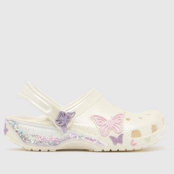 Crocs White Multi Classic Butterfly Sparkle Clog Girls Junior