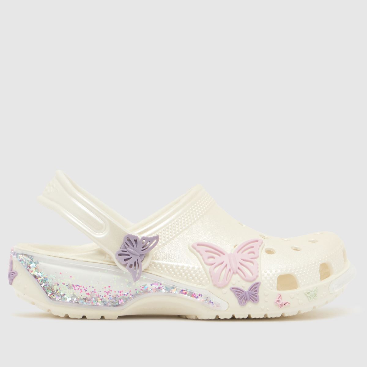 Crocs White Multi Classic Butterfly Sparkle Clog Girls Junior Sandals