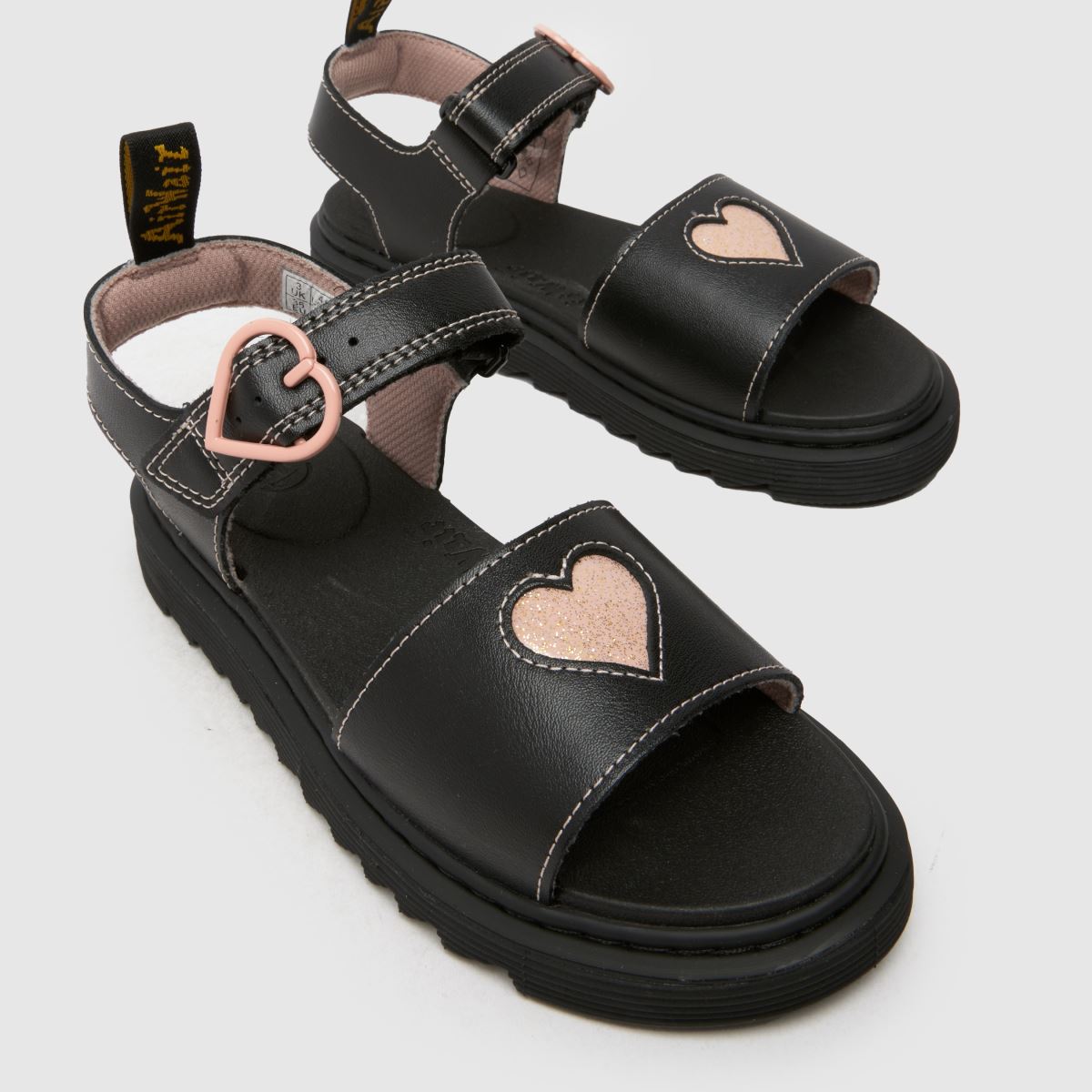 Dr Martens Black Pink Marlowe Hearts Girls Junior Sandals Dr Martens Black Pink Marlowe Hearts Girls Junior Sandals