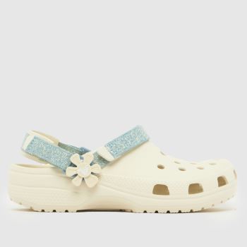 Crocs White & Blue Classic Flower Clog Girls Youth