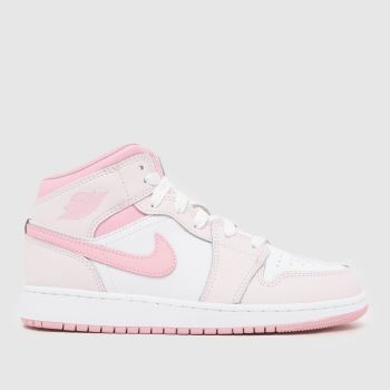 Nike Jordan White & Pink Air Jordan 1 Mid Girls Youth